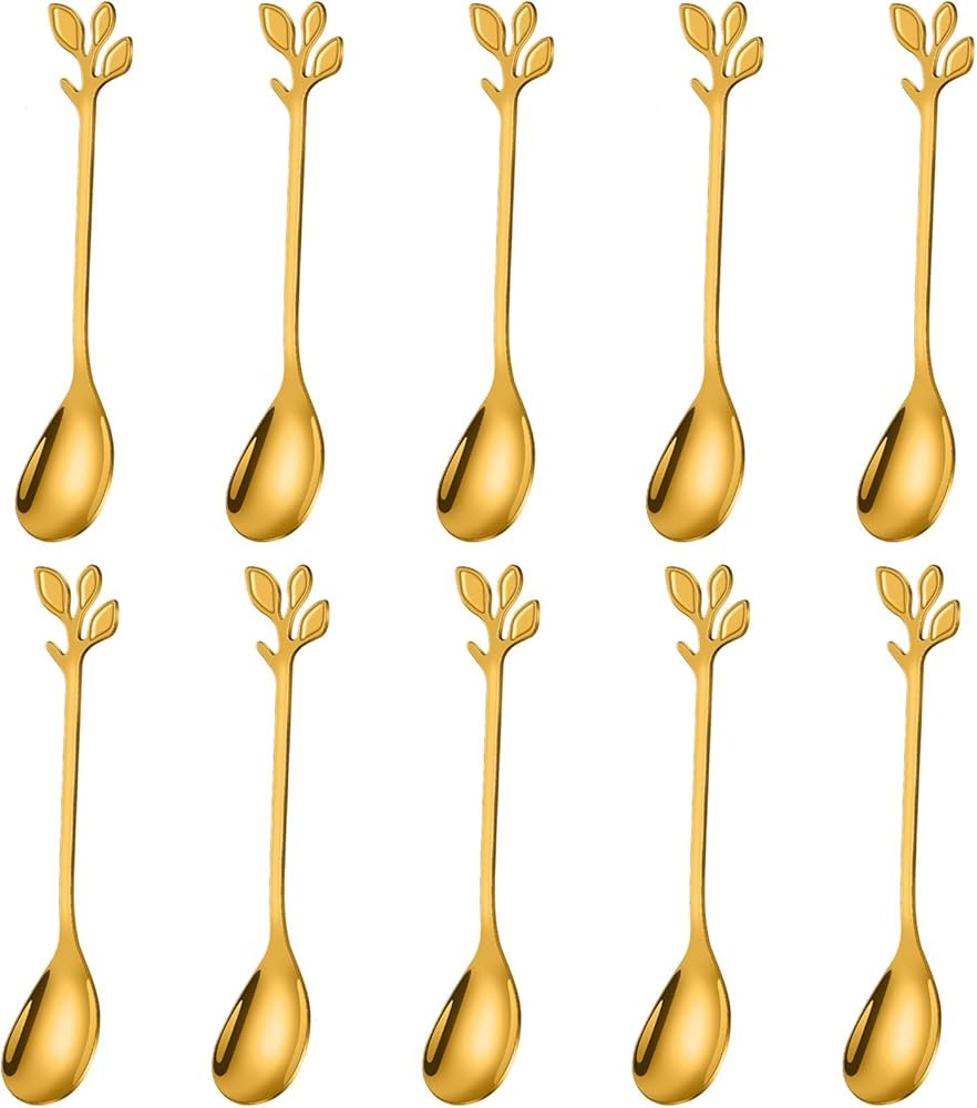 AnSaw Elegant Gold Leaf Coffee Spoons - 10-Piece, 4.7" Mini Stainless Steel Espresso & Dessert Te... | Amazon (US)