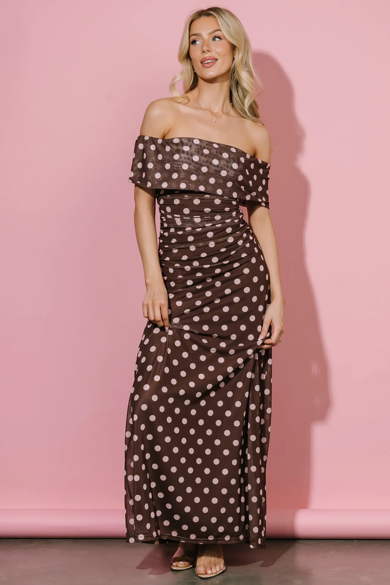 Maisie Off-Shoulder Maxi — Chocolate & Blush | Baltic Born | Baltic Born