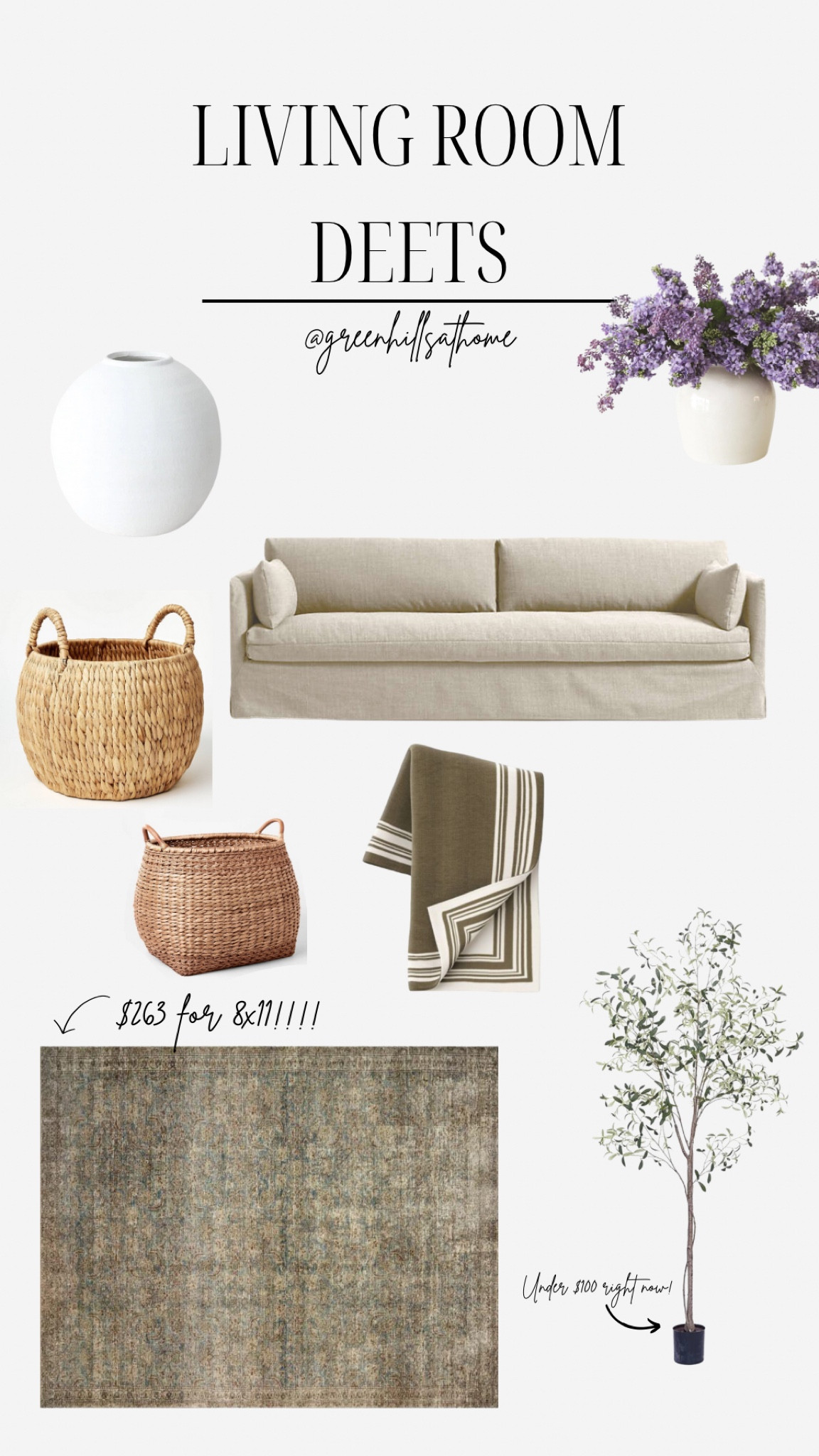 Current living room finds
Crate and barrel Rivera sofa
Afloral lilac (20% off, use code BLOOM)
Amberlewisxloloi
Morgan rug
Olive tree
Tree basket

#LTKSeasonal #LTKhome #LTKMostLoved
