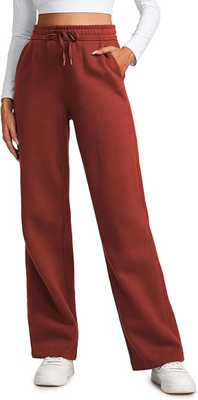 CRZ YOGA Cotton Fleece Lined Sweatpants Women Straight Leg Casual Lounge Sweat Pants for Women | Amazon (US)