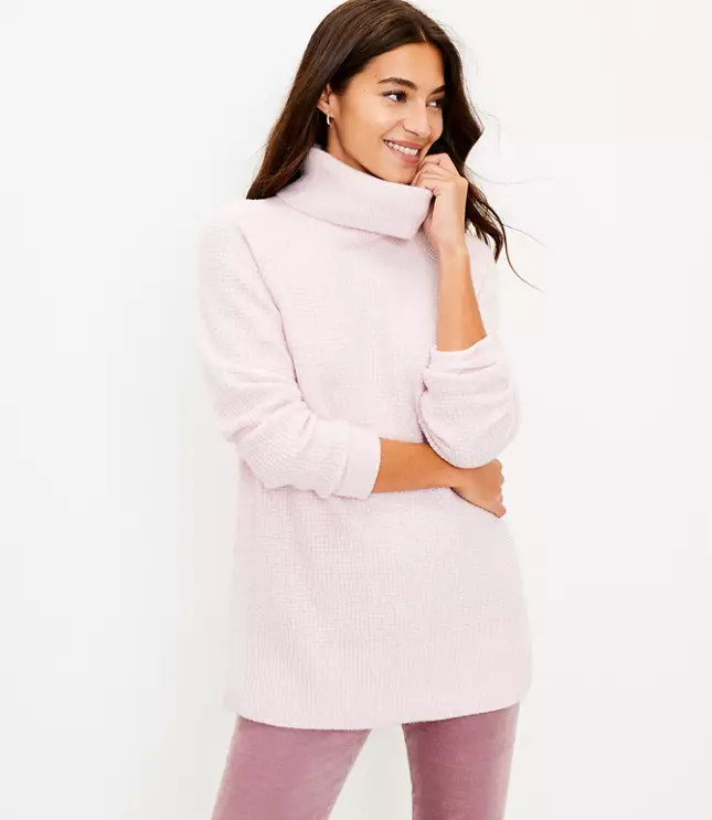 Waffle Cowl Neck Tunic Sweater | LOFT