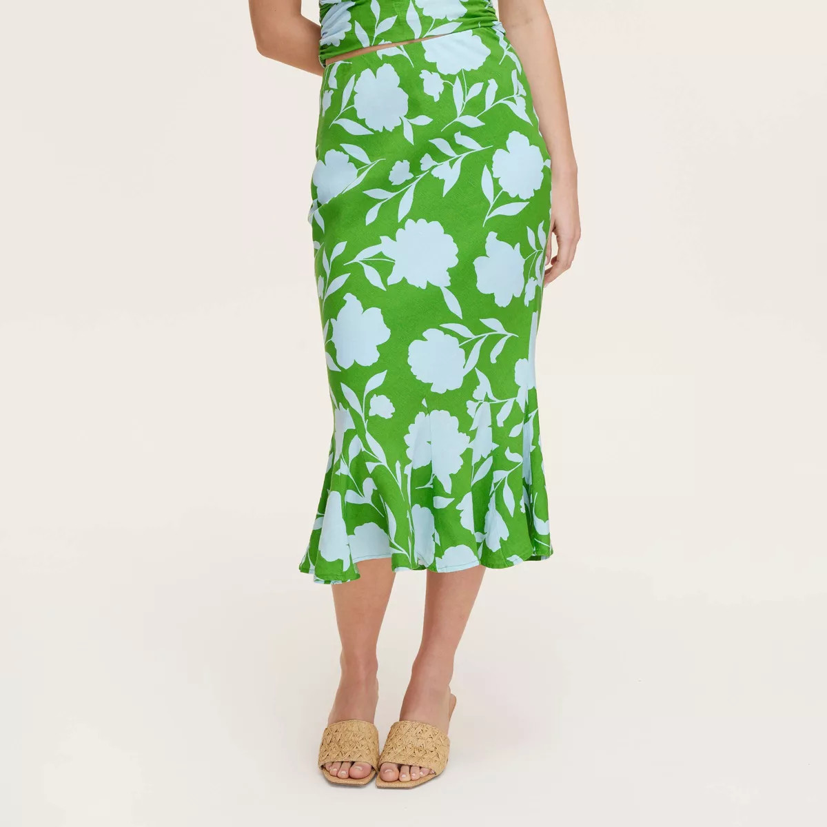 Women's Classic Rose Linen Fit and Flare Midi Skirt -  kate spade new york x Target Green/Blue | Target