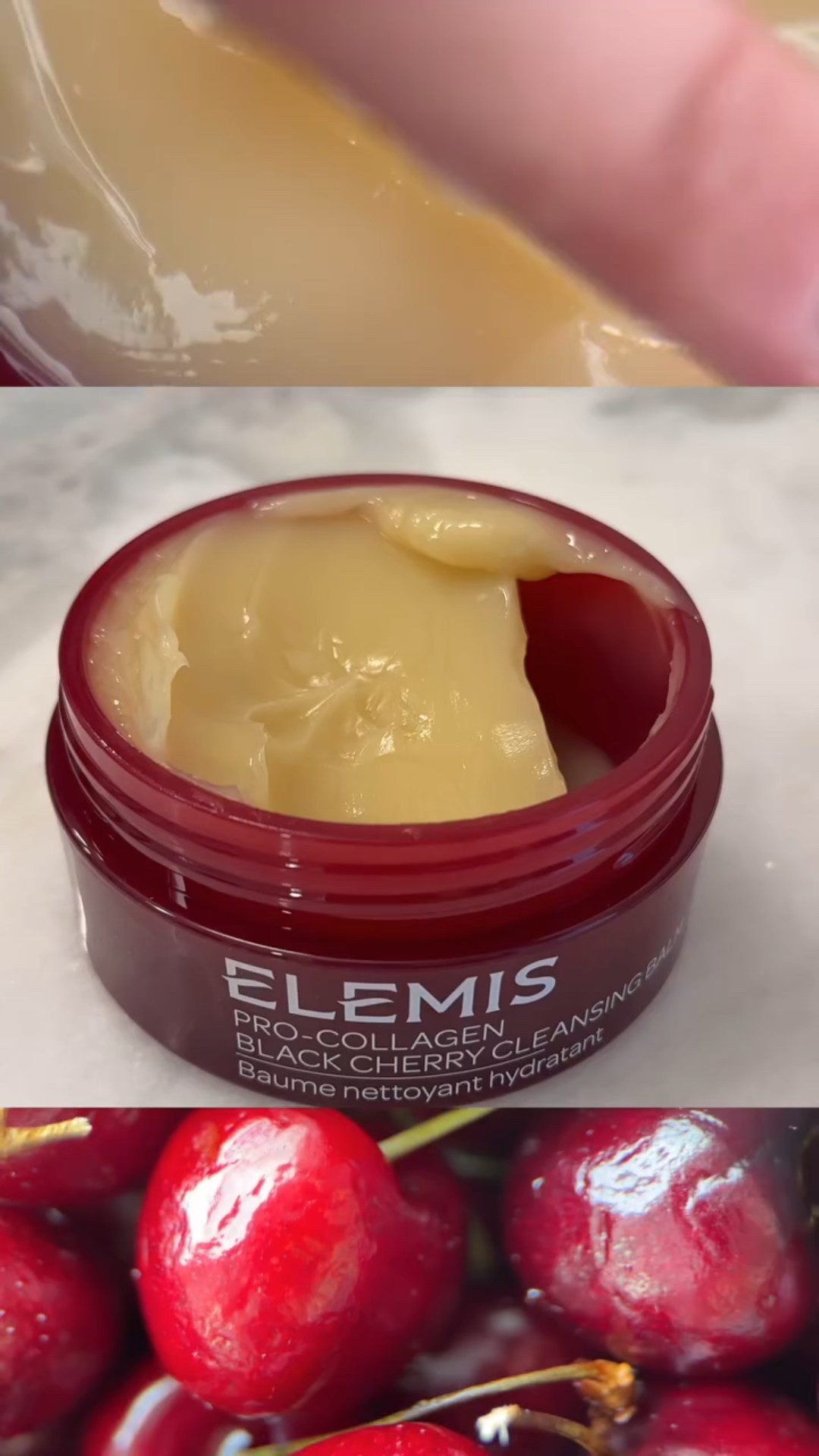 Melting my makeup away with @elemis Pro-Collagen Black Cherry Cleansing Balm 🍒 
.
.
.
#cleansingbalm #procollagen #elemis #ugccreator #ugc #cherryskincare
