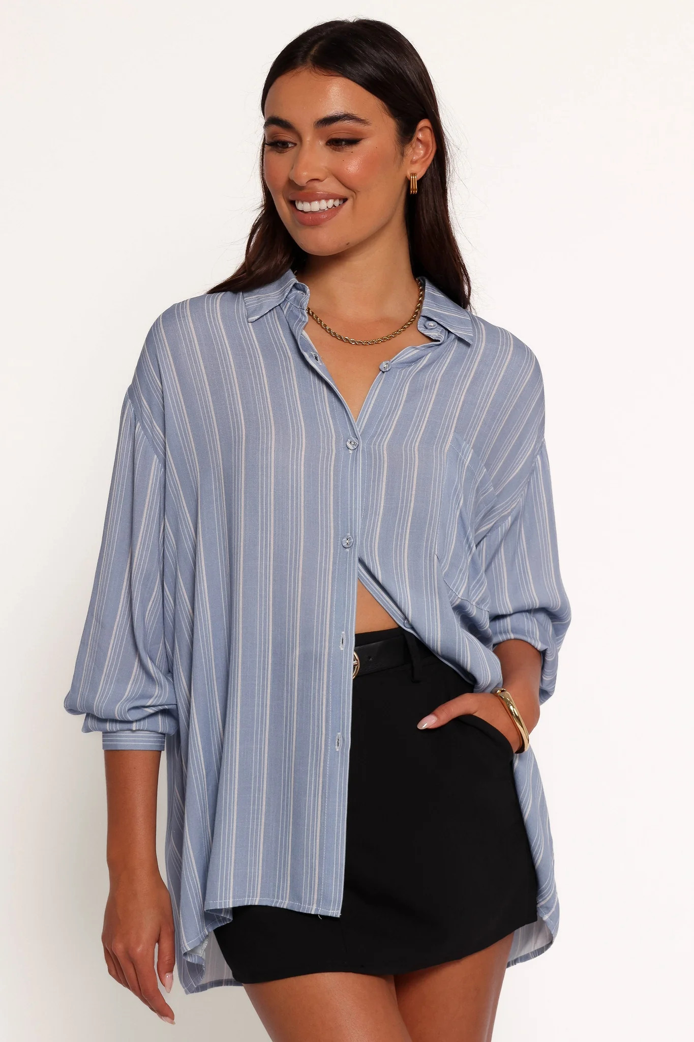 Rixo Button Down Top - Blue Stripe | Petal & Pup (US)