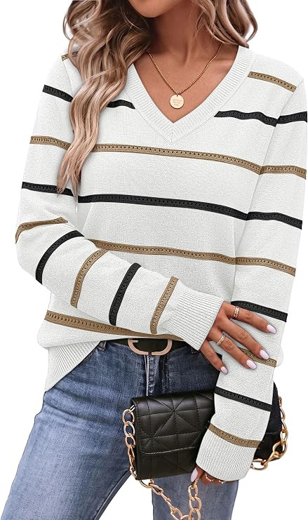 WIHOLL Sweaters for Women V Neck Pullover Cozy Lightweight Long Sleeve Shirts Fall Outfits Winter... | Amazon (US)