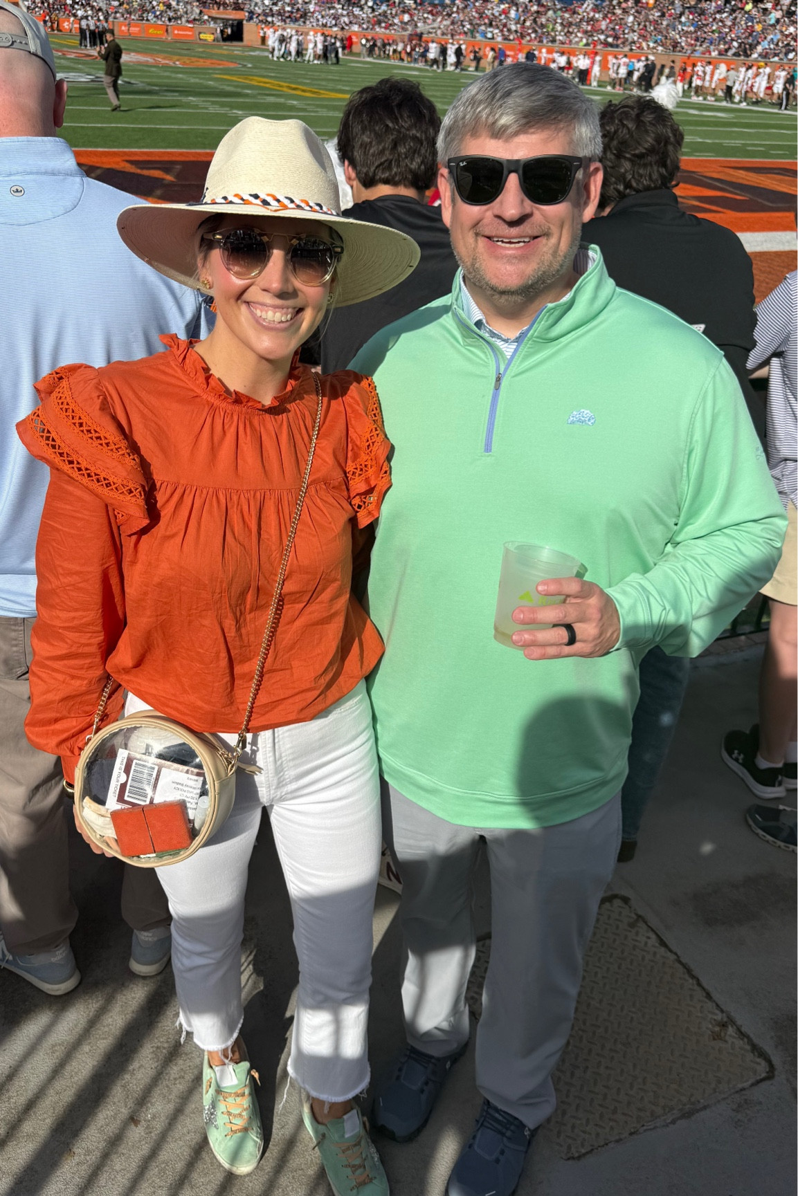 Senior Bowl fit! Linking Doug’s fav pants by stitch and similar polo and pullover! 
My top is Amazon, size small
Jeans are mother, size 26
Purse: Caroline Hill
Sunnies: Krewe
Hat: Tipsy Threads (he’s on IG and can’t link on LTK)
Shoes: Golden Goose but linking similar 

#LTKFindsUnder100 #LTKShoeCrush #LTKStyleTip