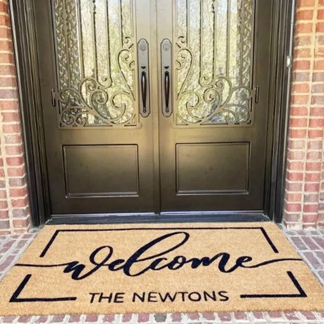 Personalized Name Doormat, Flocked Coir Door Mat, Welcome Mat, Engagement Wedding Gift, Client Gi... | Etsy (US)