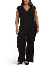 Plus 2Pc V-Neck Top And Pull On Knit Wide Leg Pants Set For Women, Spandex/Polyester/Gold | TJ Maxx