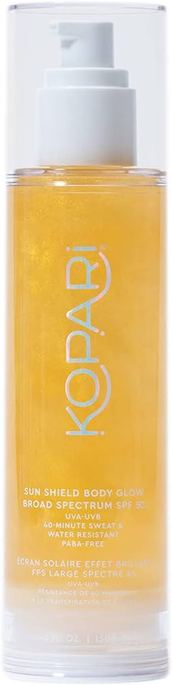 Kopari Sun Shield Body Glow | SPF 50 UV Protection Sheer Sunscreen Gold Shimmer Mica | Sweat and ... | Amazon (US)
