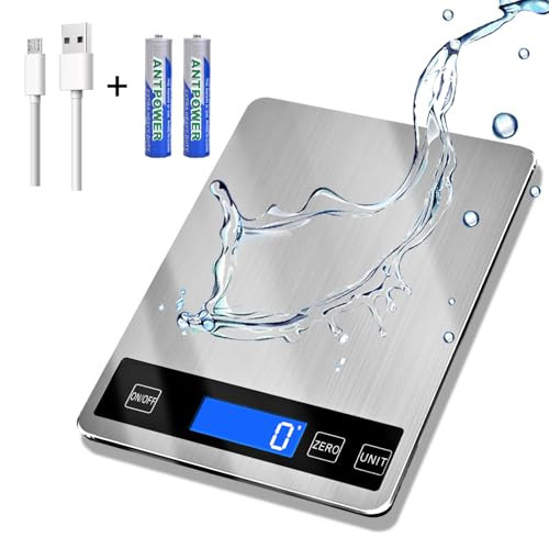 33lb Food Scale, Digital Kitchen Scale Batteries and USB Charging,1g/0.05oz Precise Graduation, Waterproof Stainless Steel with LCD Display Weight Grams and oz for Cooking Baking (Stainless Steel) | Amazon (US)