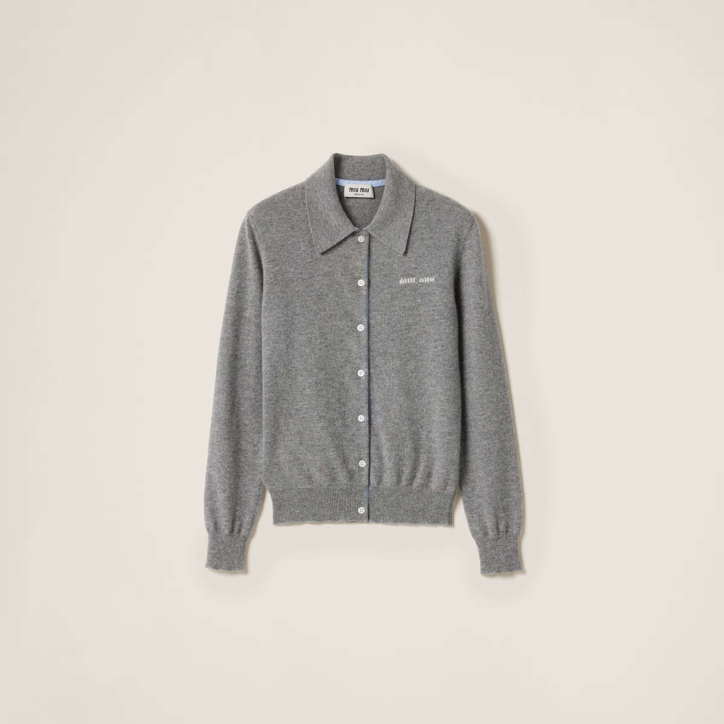 Grey Cashmere Cardigan | Miu Miu | Miu Miu US