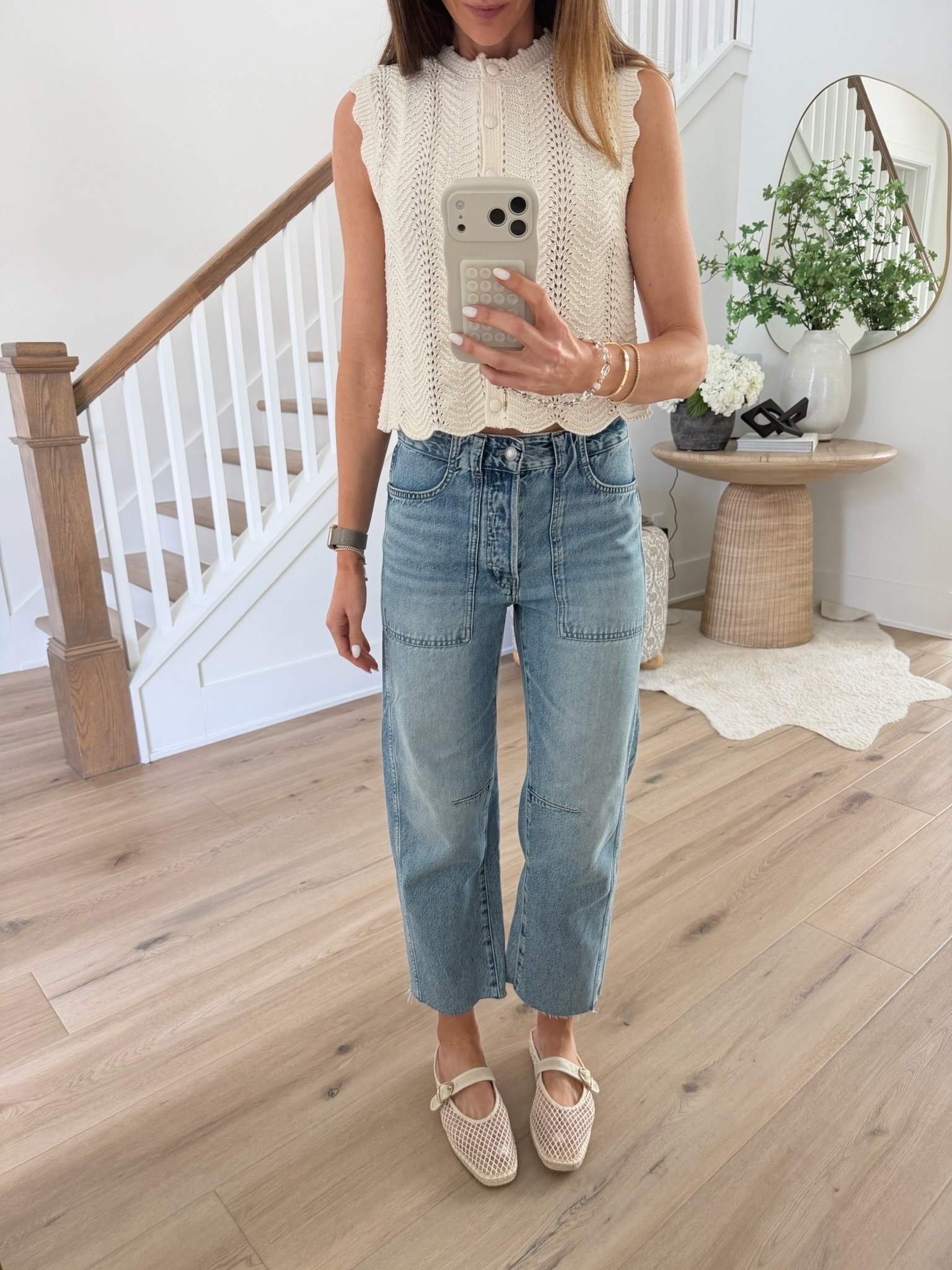 Love an outfit that feels classic but still has fun details 🤍 This knit top is so pretty with the scalloped detail, and paired with these relaxed denim and mesh flats it gives that effortless elevated look that feels very summer in Europe.

knit top, relaxed denim, mesh flats, summer outfit ideas, elevated basics, neutral style, capsule wardrobe, chic casual outfit, everyday fashion, European summer style, annabrstyle

#LTKootd #LTKSeasonal #LTKOver40