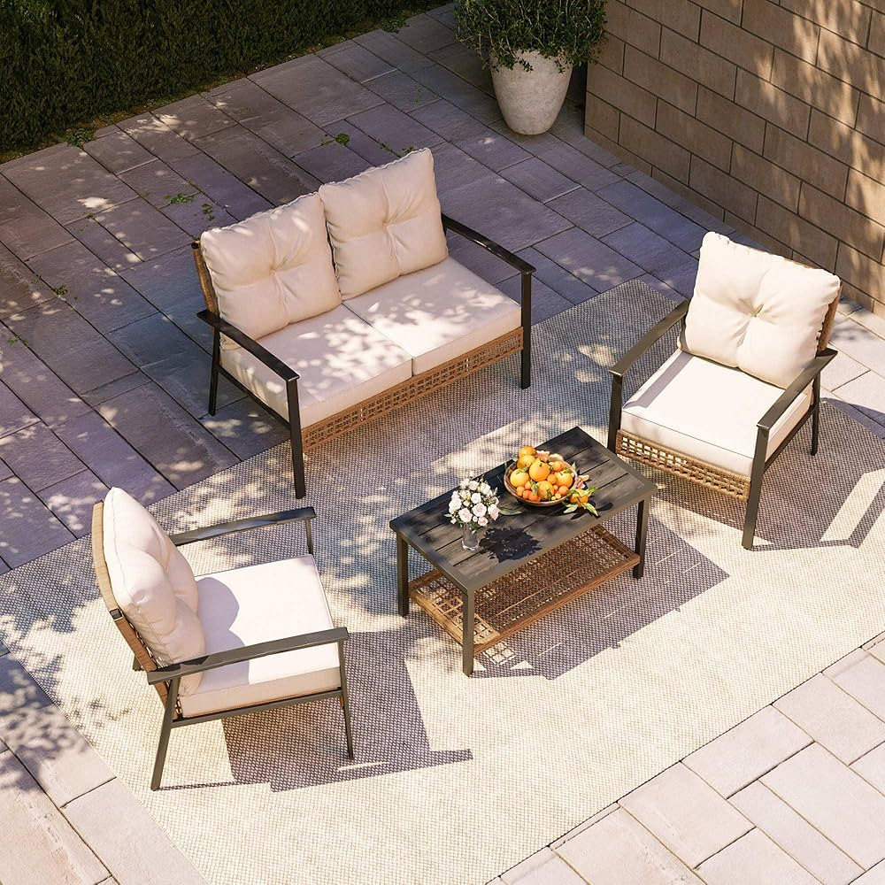 LAUSAINT HOME 4-Piece Patio Conversation Set, Comfortable Oversized Outdoor Furniture Set with So... | Amazon (US)