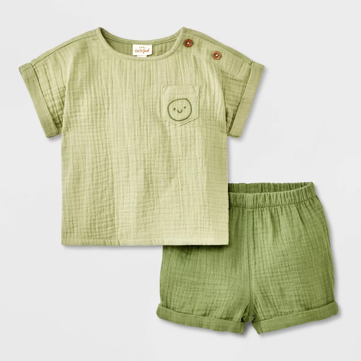 Baby Boys' 2pc Smiley Embroidered Pocket Gauze Shorts Set - Cat & Jack™ Green | Target