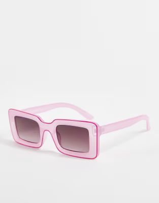 ASOS DESIGN recycled frame tramline mid square sunglasses in pink | ASOS (Global)