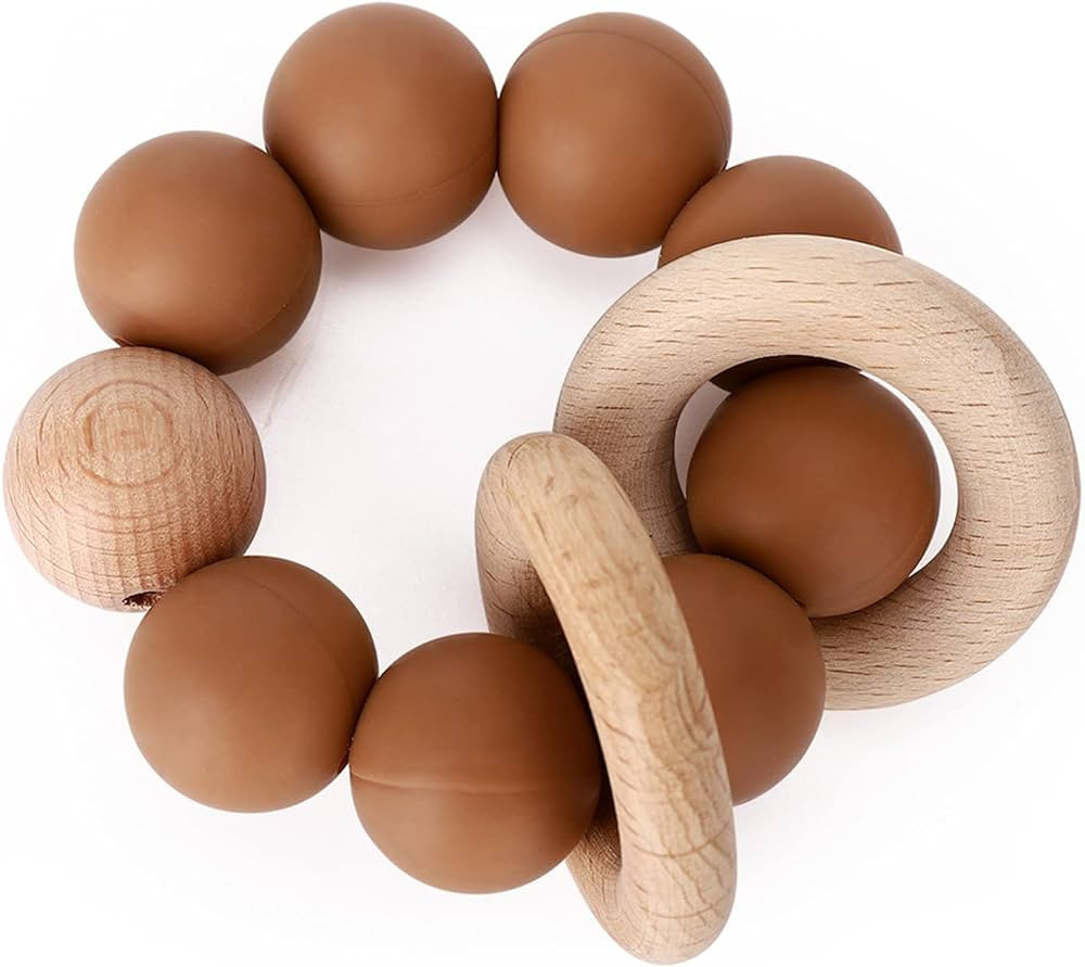 Socub Baby Teething Toy, Organic Baby Teething Ring, Silicone & Beech Baby Rattle Teether for Bab... | Amazon (US)