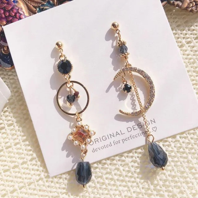 DREN - Non-Matching Rhinestone Moon Dangle Earring | YesStyle | YesStyle Global