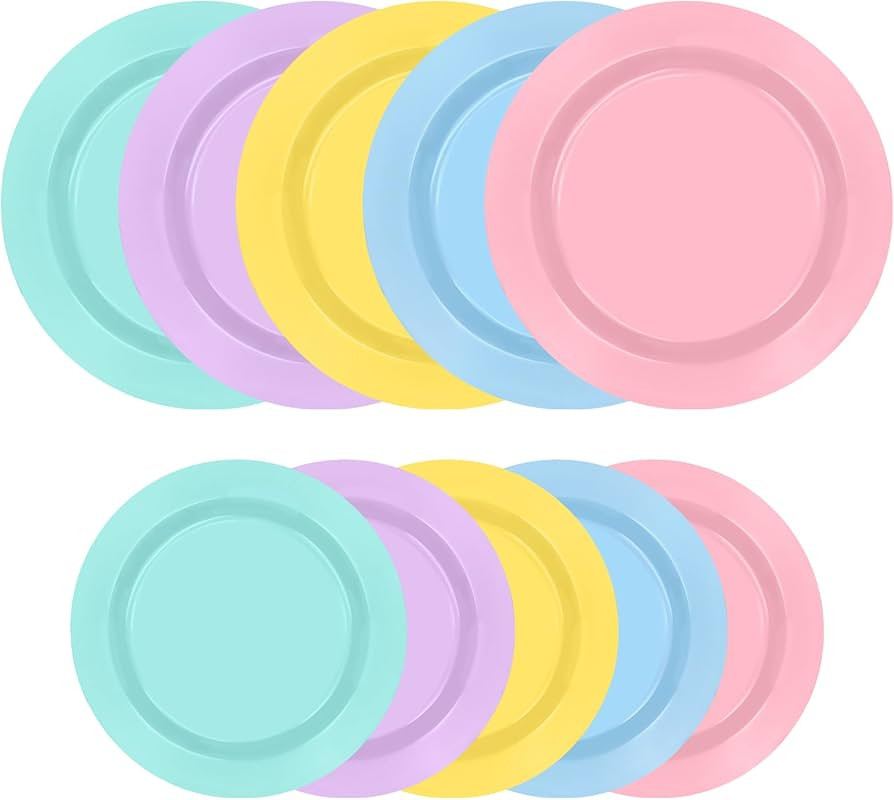 50PCS Pastel Plastic Plates - Heavy Duty Rainbow Plates Disposable include 25 Dinner (10.25") & D... | Amazon (US)