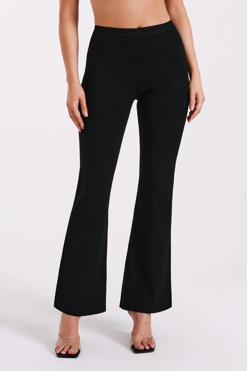 Rosetta Flare Knit Pants - Black | MESHKI US
