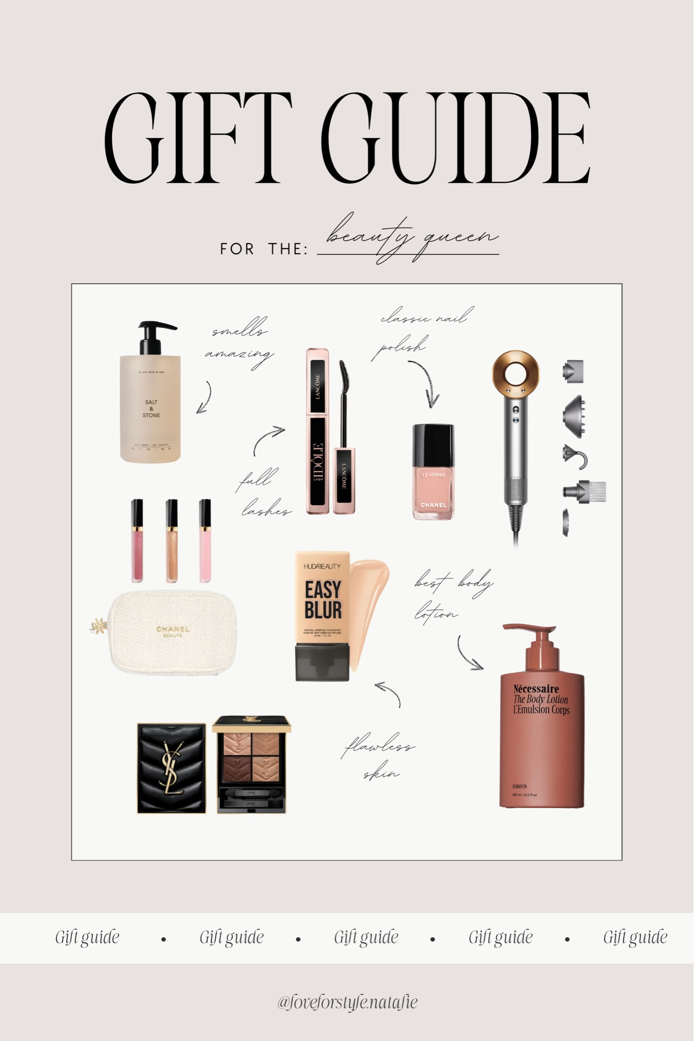 Holiday beauty gift guide | nail polish | mascara | ysl makeup palette | body lotion | dyson 

#LTKBeauty #LTKHoliday #LTKGiftGuide