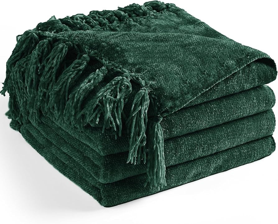 Chenille Throw Blanket for Couch 60"X 80" Twin, Soft Cozy Throws with Fringe Tassel for Bed Sofa ... | Amazon (US)