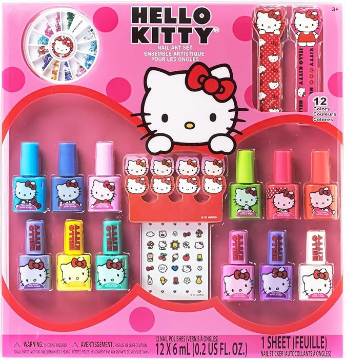 Hello Kitty Water-Based Nail Polish Set, Peel-Off Set with Glittery & Opaque Colors and Nail Acce... | Amazon (US)