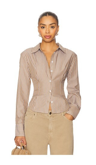 ALL THE WAYS Ellie Button Up Top in Brown. - size XXS | Revolve Clothing (Global)