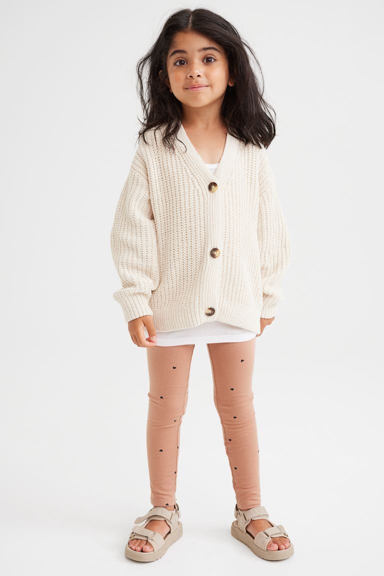 Leggings with brushed inside - Beige-pink/hearts - Kids | H&M US | H&M (US)