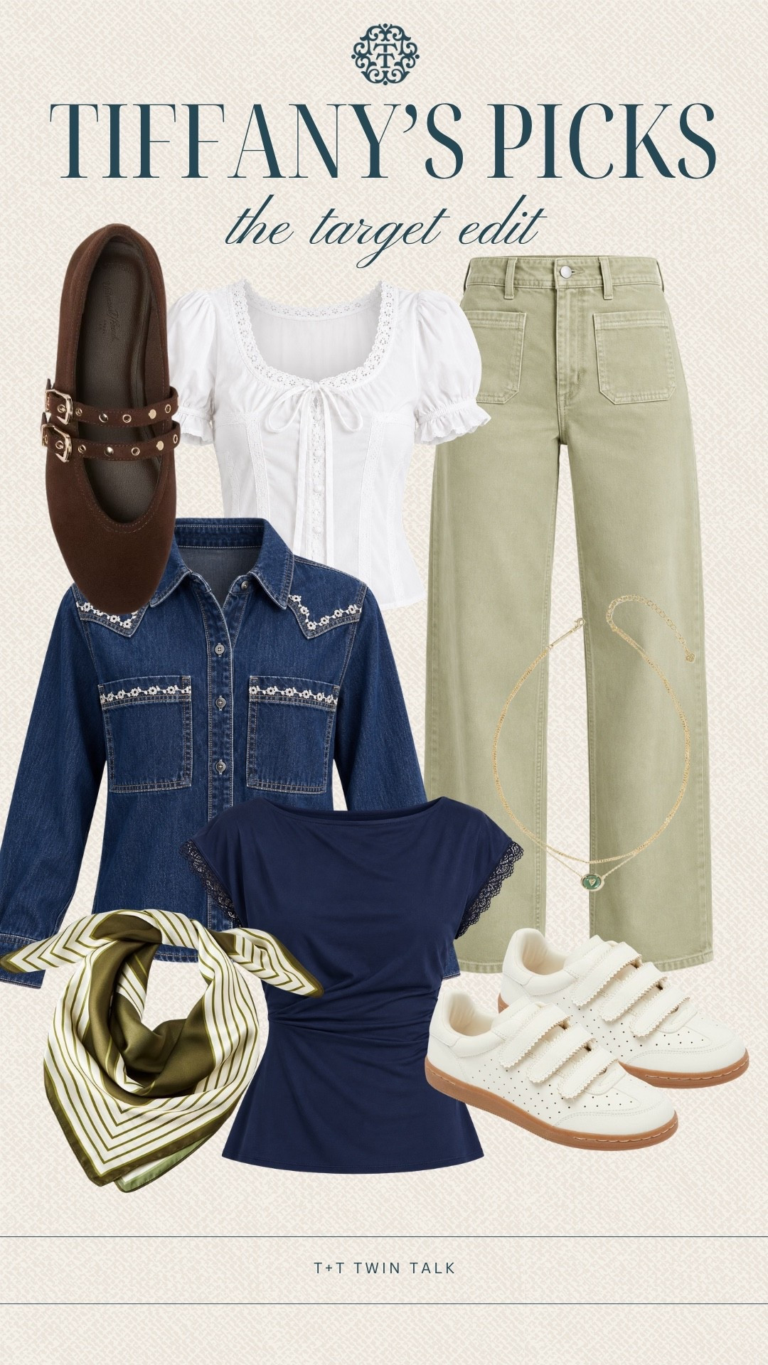 Tiffany’s Target edit has the cutest mix of feminine and casual pieces! 💚✨ The lace-trim tops, denim shirt, sage green jeans, ballet flats, sneakers, and silky scarf make it easy to create so many different looks. We love finds that can be mixed into your wardrobe and styled again and again!
#LTKSeasonal #LTKOver40 #LTKMidsize #TargetStyle #TargetFinds #FallFashion #EverydayStyle
