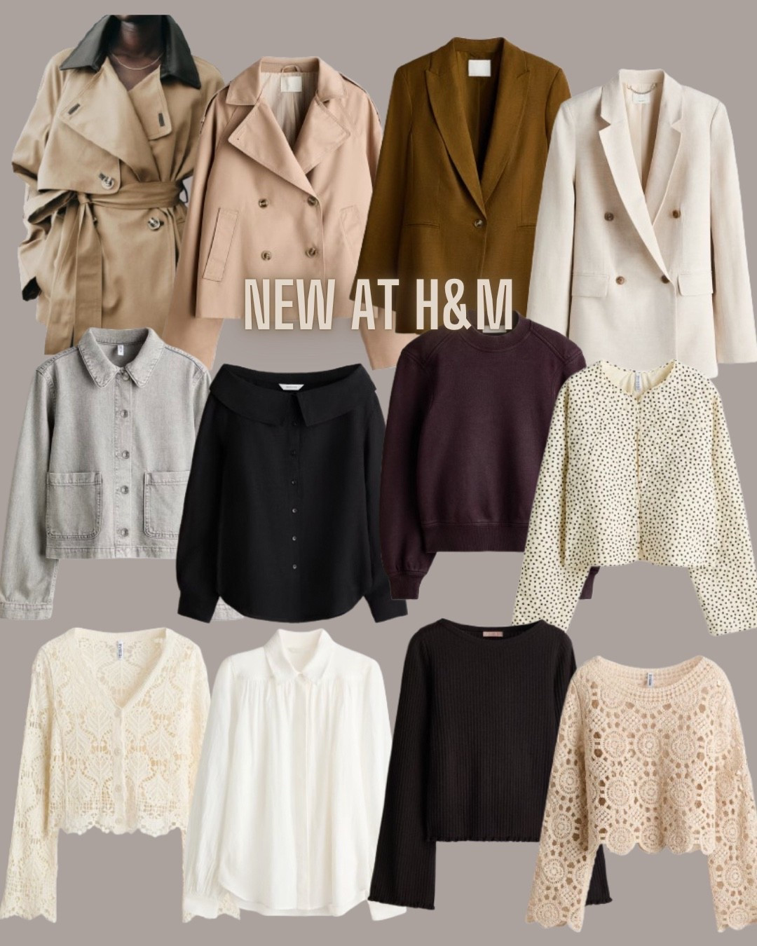 Spring outerwear
Trench 
Blazer
Blouse
