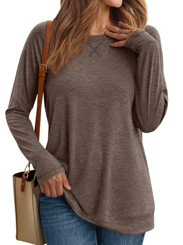 AUTOMET Womens Long Sleeve Shirts Casual Loose Fit Tops Fall Fashion Dressy Basic Trendy Outfits Clothes 2024 Coffee Grey M | Amazon (US)