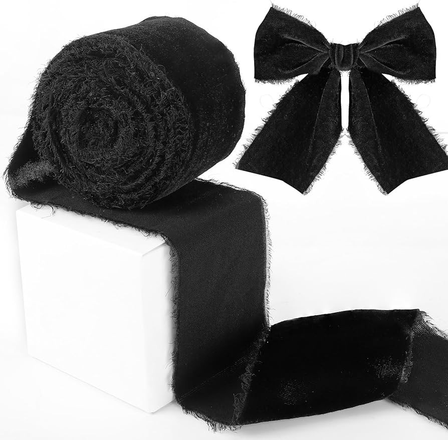Black Velvet Ribbon 3 Inch Wide - Handmade Frayed Silk Velvet Ribbon Raw Edge, Vintage Fringe Fab... | Amazon (US)