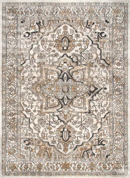 Beige Bordered Medallion Area Rug | Rugs USA
