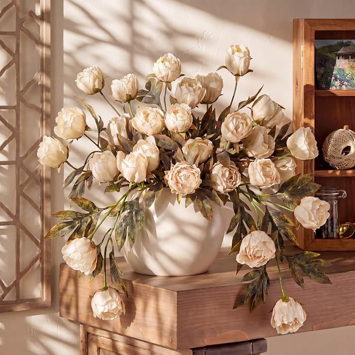 Yinder 8 Pcs 27.5'' Artificial Peony Long Stem Flowers Bulk Vintage Fake Silk Peonies Stems Real ... | Amazon (US)