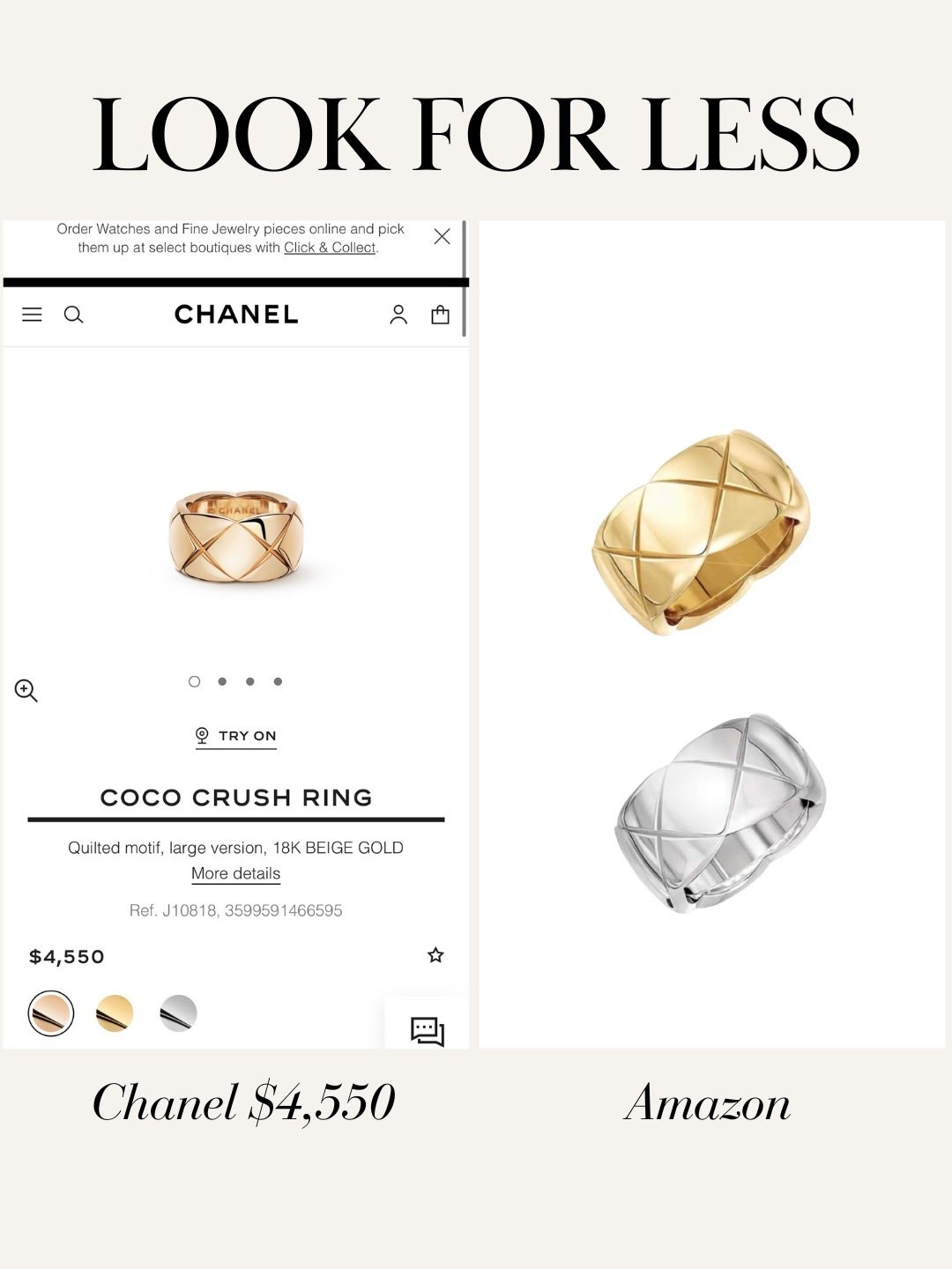 Look for less: Chanel coco crush rings similar from Amazon 

#LTKstyletip #LTKfindsunder50