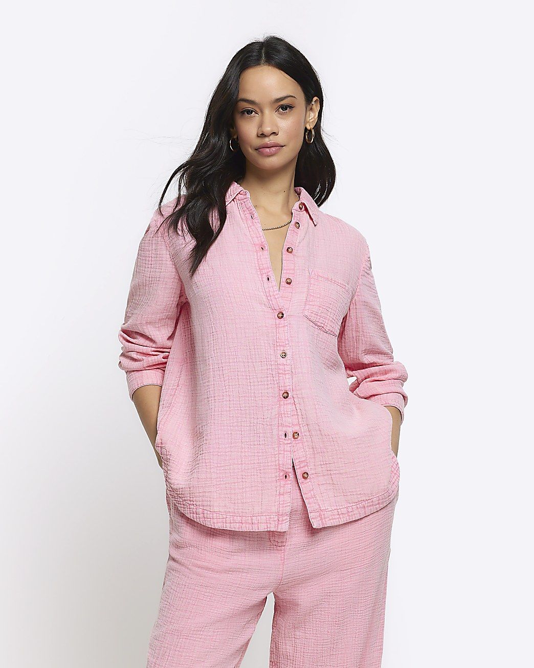 Pink textured long sleeve shirt | River Island (UK & IE)