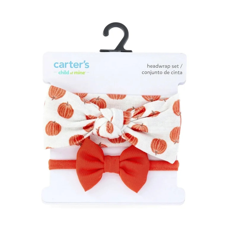 Carter's Child of Mine Infant Girl Bow Head Wrap Set, 2-Piece, Orange and White, | Walmart (US)
