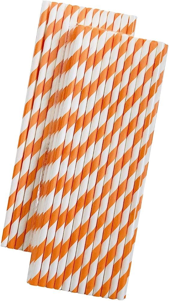 Striped Paper Straws - Party Supply - Orange and White - 7.75 Inches - 50 Pack - Outside the Box ... | Amazon (US)