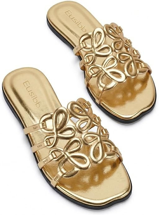 Flat Sandals for Women 2026 Luxury Open Toe Dressy Slip On Sandals Comfortable Slides for Summer | Amazon (US)