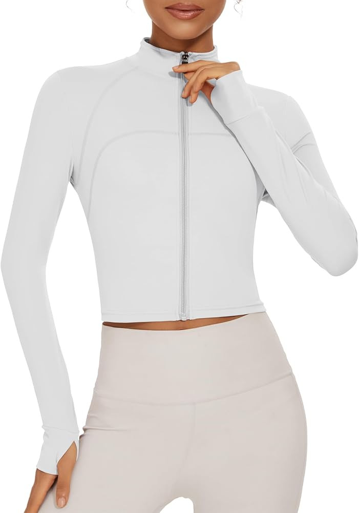 Ivicoer Jackets for Women Athletic Yoga Workout Tops Sportwear with Thumb Holes Scrub Cropped | Amazon (US)