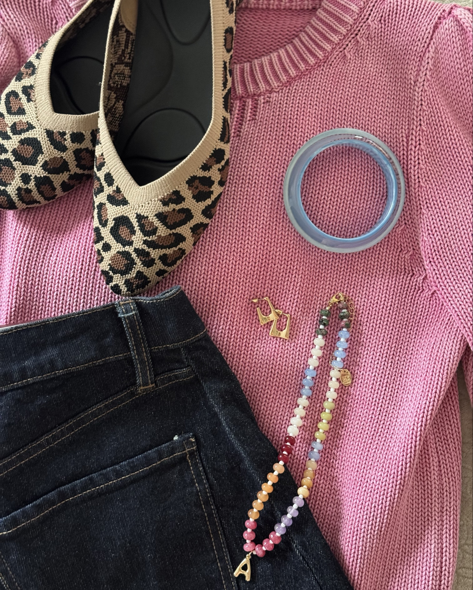 Date Night 🌸 This sweater is giving spring! And it has the best worn-in feeling right off the hanger. And these barrel-leg jeans are comfy and come in a few different washes (I love how fitted yet roomy they are!) #walmart has really leveled up their jewelry, too. Cheetah flats add a little pizazz on the bottom. 

#LTKOver40 #LTKootd #LTKTall