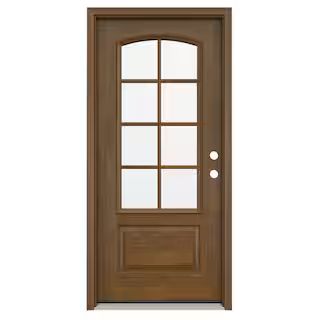 36 in. x 80 in. Left-Hand 8 Lite Clear Glass Hazelnut Fiberglass Prehung Front Door | The Home Depot