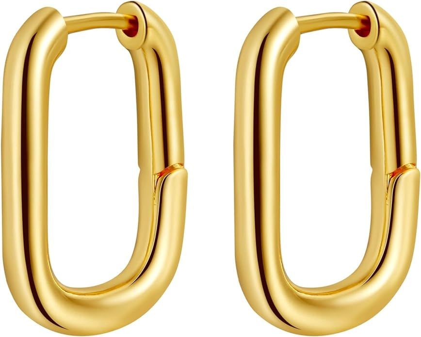 Gold/Silver Hoop Earrings For Women,14K Gold Plated Paperclip Link Chain Earrings Chunky Gold Hoo... | Amazon (US)