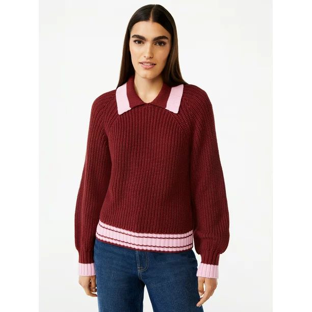 Free Assembly Women’s Polo Sweater with Long Raglan Sleeves | Walmart (US)