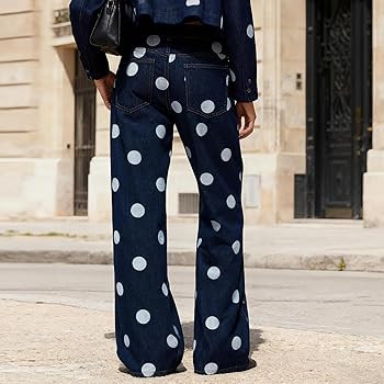 Yoawdats Women's Polka Dot Pattern Barrel Jeans Casual Wide Leg Mid Rise Denim Pants Y2K Boyfrien... | Amazon (US)