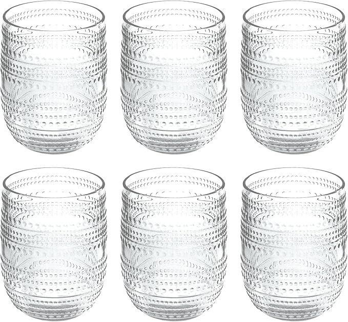 Beaded Stemless Wine/Tumbler Drinkware, Indoor/Outdoor, Clear, 15 oz., Set of 6 | Amazon (US)
