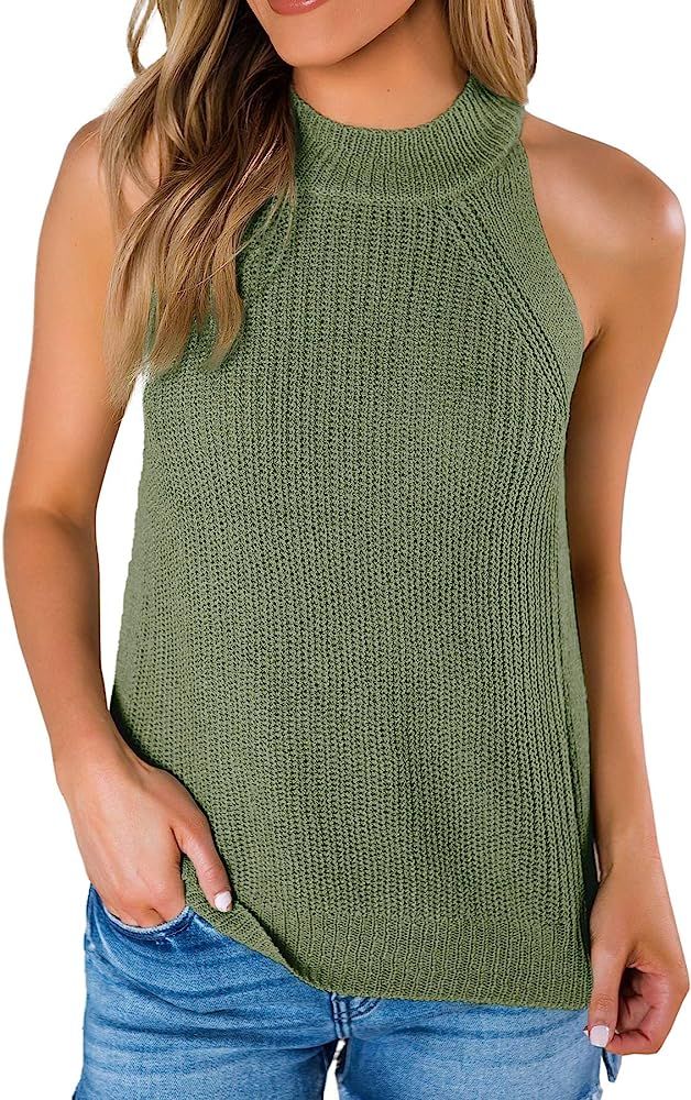 SySea Womens Summer Loose Knit Shirts Sleeveless Halter Neck Sweater Tank Tops | Amazon (US)