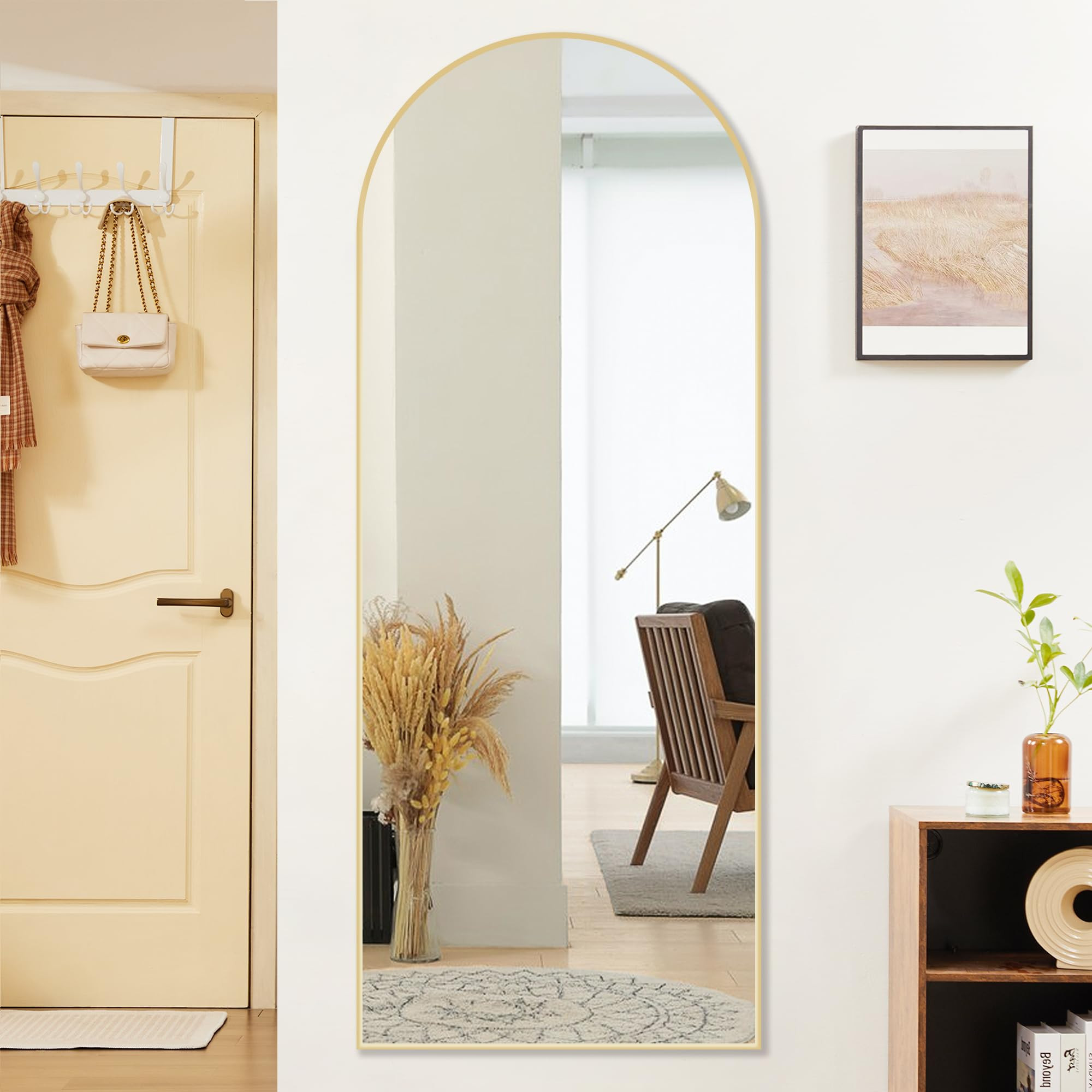 Sweetcrispy 64"x21" Arched Full Length Mirror, Standing or Leaning Full Body Mirror with Aluminum... | Amazon (US)
