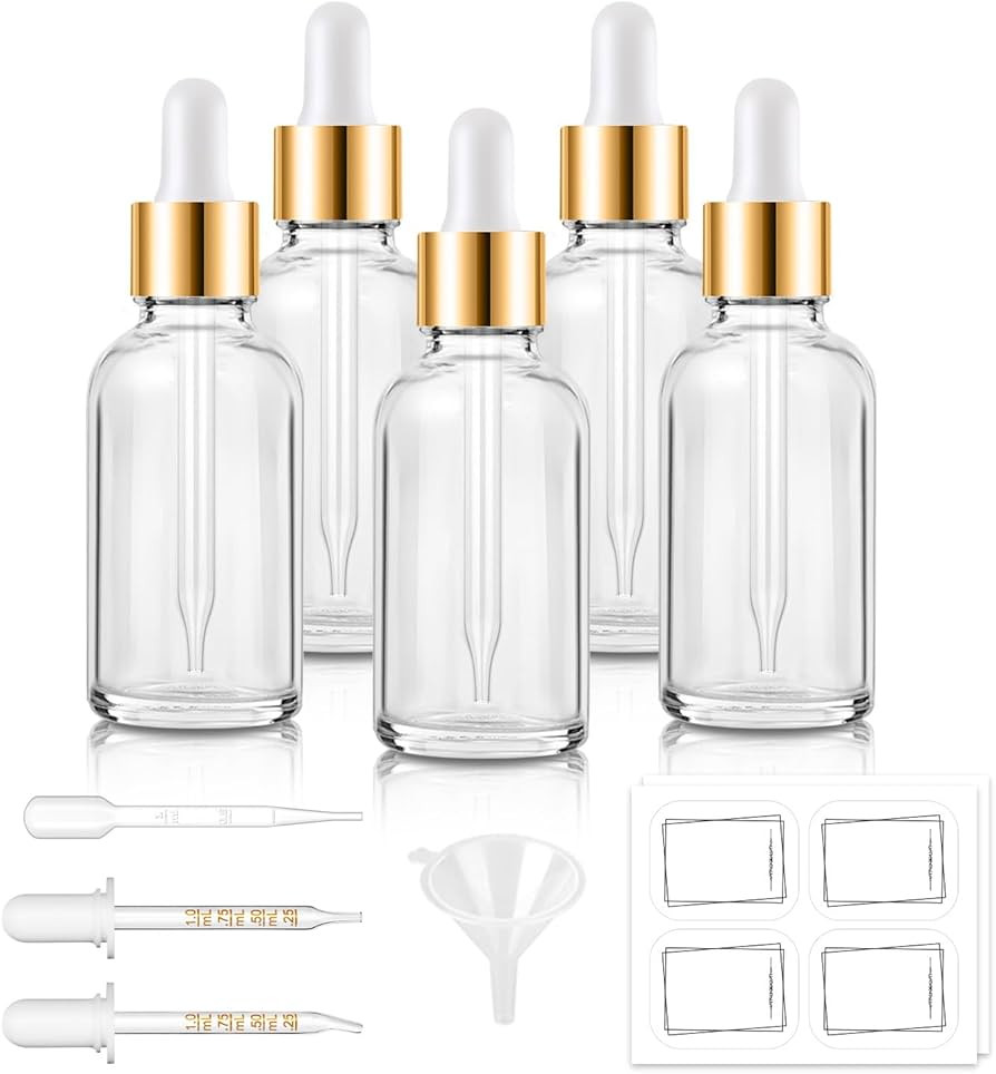 5 Pcs, 1 oz Dropper Bottle Clear Eye Dropper Bottles with 2 Droppers, 1 Funnel, 1 Pipette & 8 Lab... | Amazon (US)