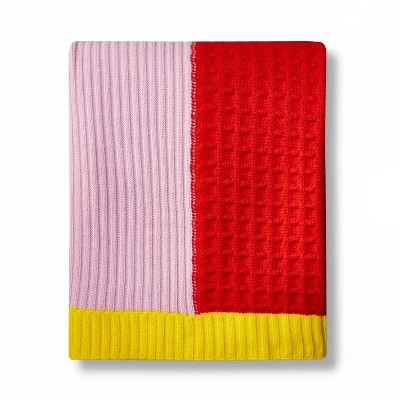 Textural Color Block Sweater Knit Throw Blanket Pink/Red/Yellow - LEGO® Collection x Target | Target